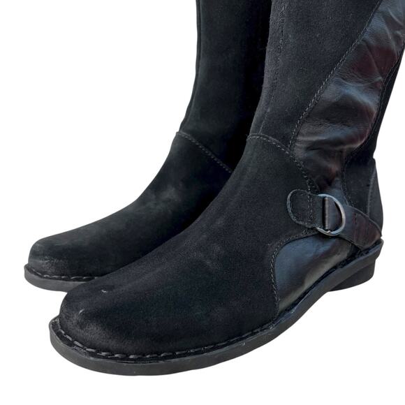 CLARKS Black Leather Knee High Riding Boots Wide Calf Buckle Detail Women’s 10W - Picture 6 of 12